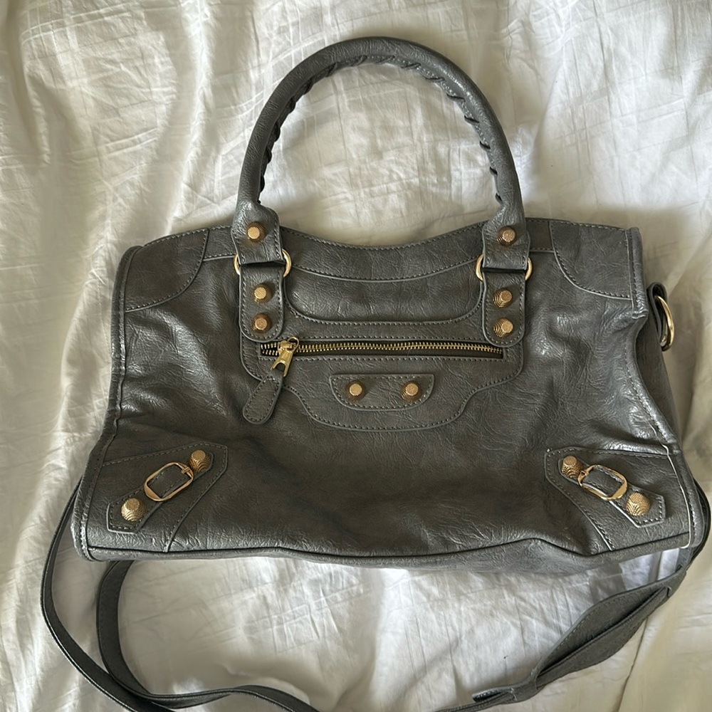 Balen Ciaga  inspired grey gold motorcycle city bag